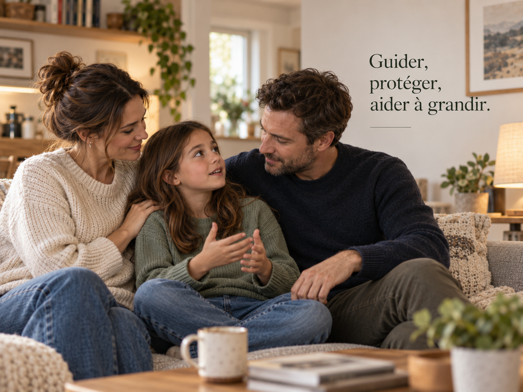 La Méthode HR en parentalité : parents échangeant avec leur enfant autour du cadre et de l’autonomie