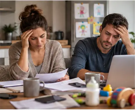 Couple fatigué par les contraintes du quotidien et la charge familiale pendant des conflits répétés